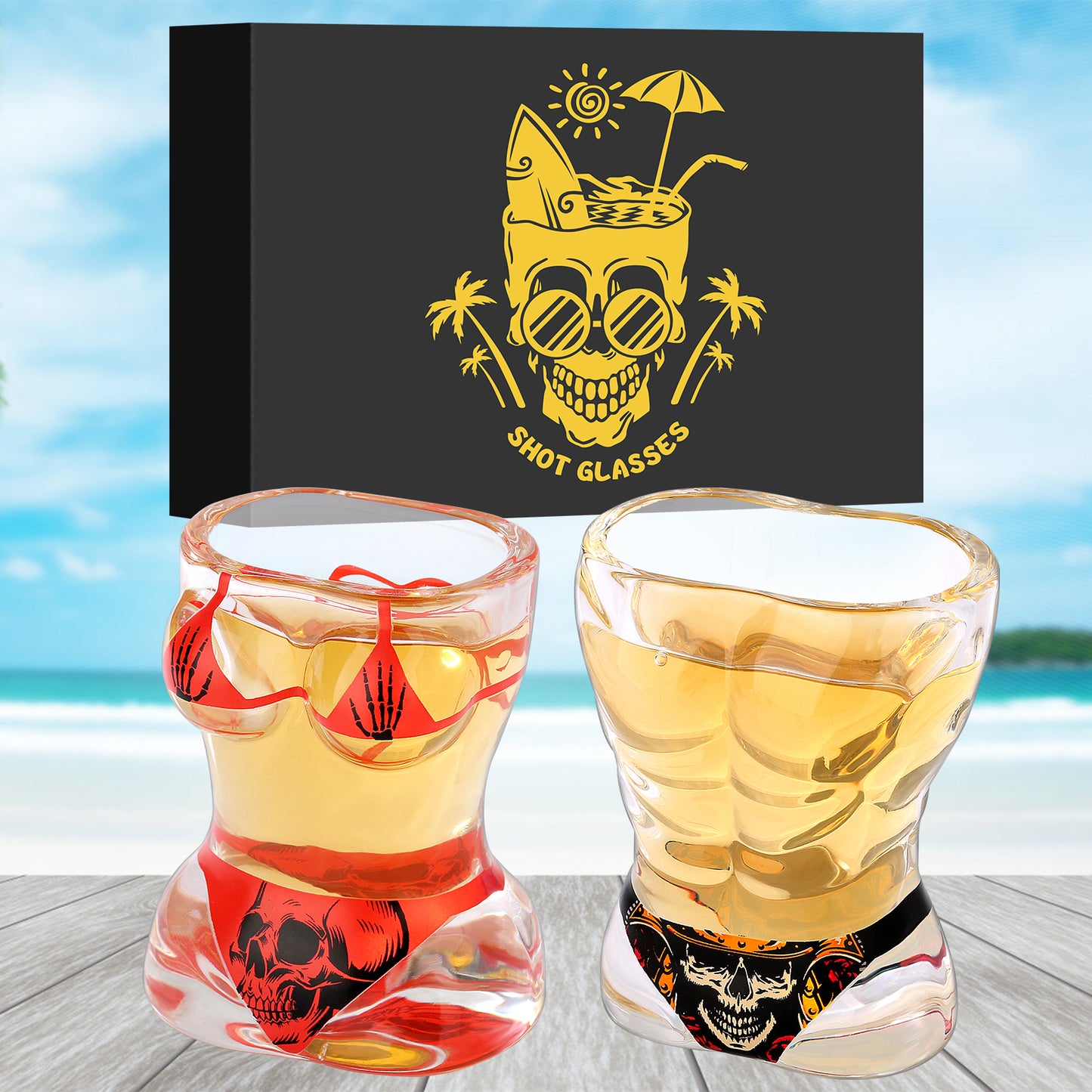2 Pieces, Black Muscle Men's And Red Bikini Skull Style Glass Small Wine Glasses Bar Tools Christmas Gift, Halloween Gift, Birthday Gift, Company Party Gift, Universal Gift