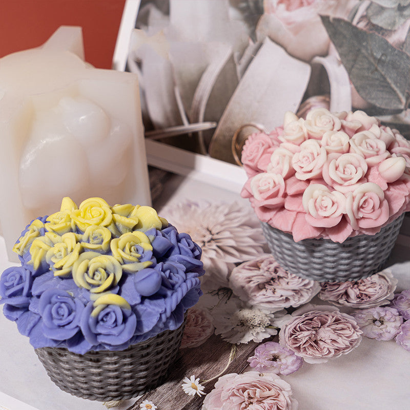 Rose Basket Shape Scented Candle Silicone Mold