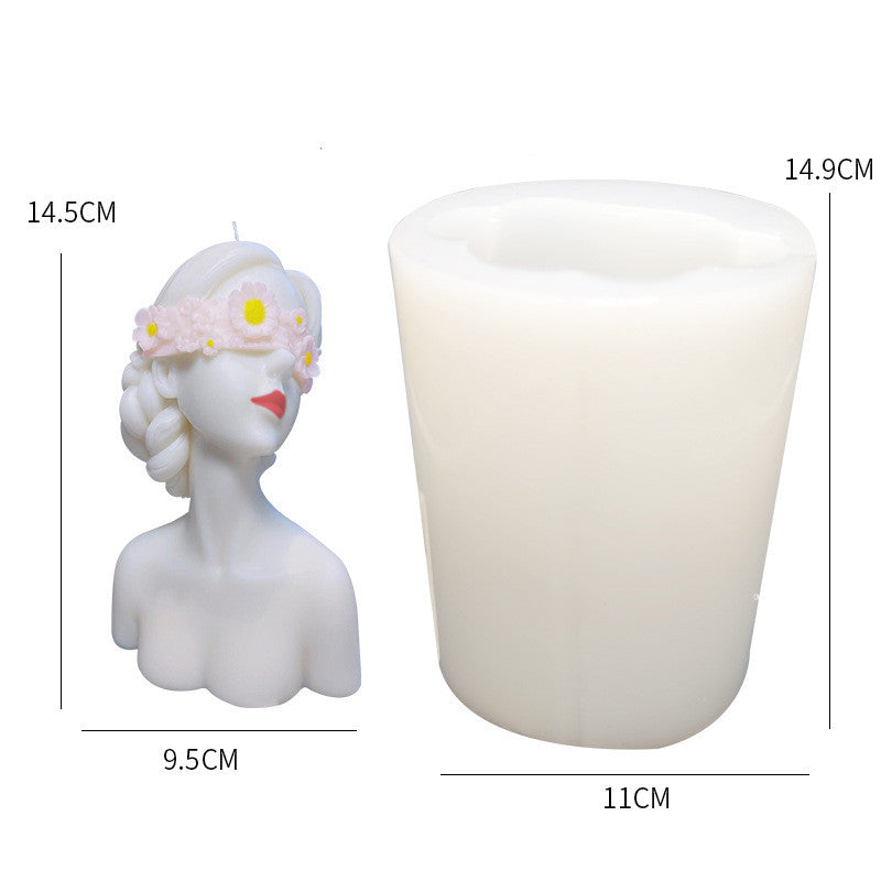 Girl With Closed Eyes Portrait Blindfolded Head Sculpture Scented Candle Plaster Home Decoration Silicone Mold