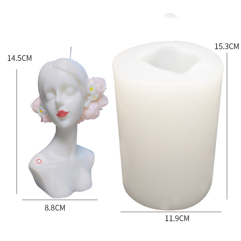 Girl With Closed Eyes Portrait Blindfolded Head Sculpture Scented Candle Plaster Home Decoration Silicone Mold