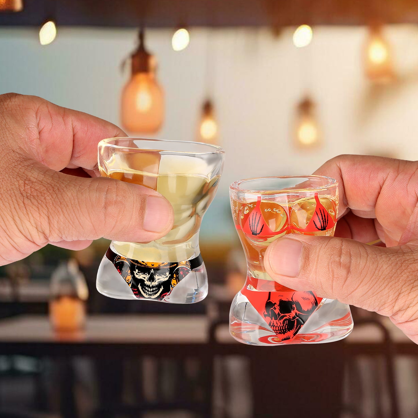 2 Pieces, Black Muscle Men's And Red Bikini Skull Style Glass Small Wine Glasses Bar Tools Christmas Gift, Halloween Gift, Birthday Gift, Company Party Gift, Universal Gift