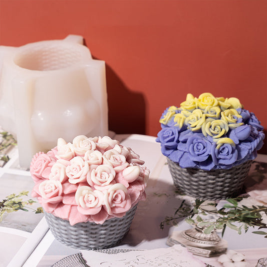 Rose Basket Shape Scented Candle Silicone Mold