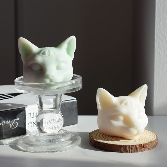 Three Eyes Cat Head DIY Scented Candle Silicone Mold