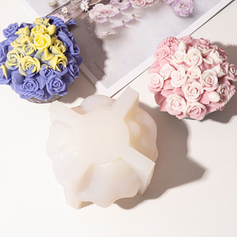 Rose Basket Shape Scented Candle Silicone Mold