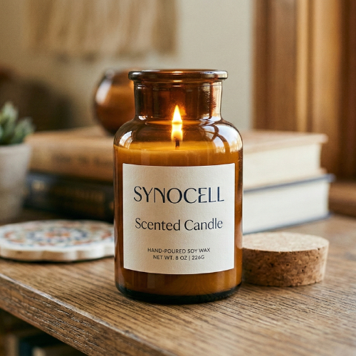 8oz SynoCell Hand-Poured Soy Wax Scented Candle Amber Bottle
